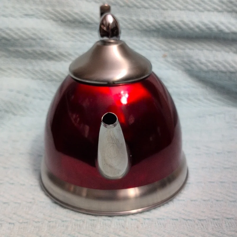 Stainless Accent Red Teapot with Silver Trim - Picture 4 of 8